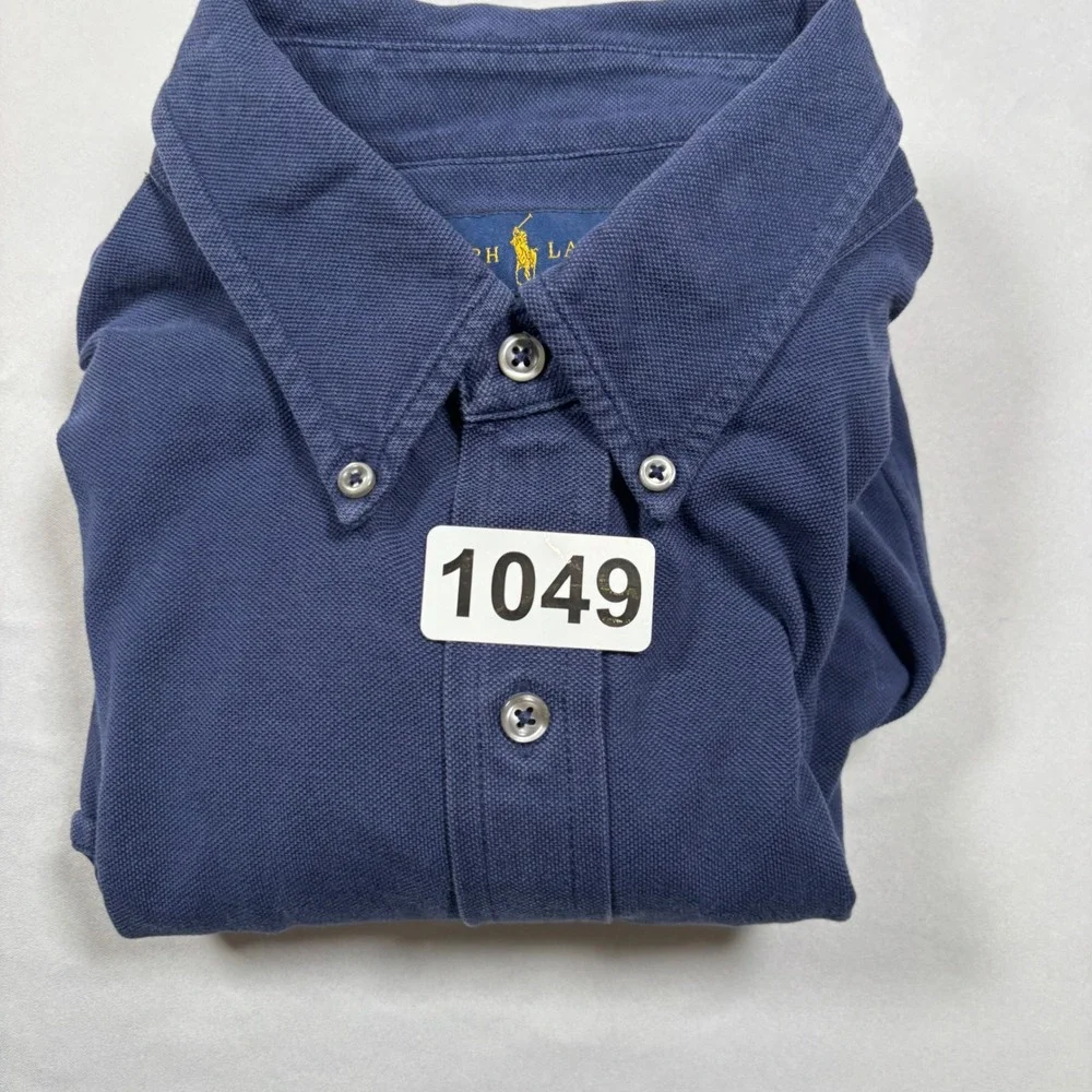 Ralph Lauren Knit Oxford Shirt Mens Large Blue Long Sleeve Button Down Pony Logo